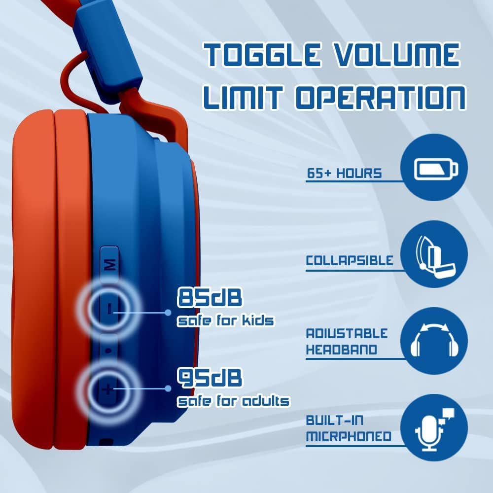 MIDOLA Kids Headphones Bluetooth 5.3 Wireless 60H Play Time Volume Limited 85/110dB Over Ear Foldable Protection Headset/Wired Aux Built-in Mic for Boy Girl Travel School Pad Tablet Blue - Image 5