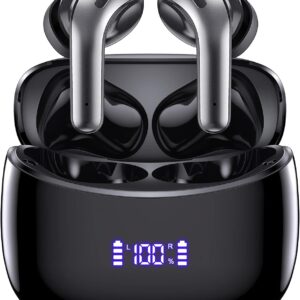 ZINGBIRD Wireless Earbuds Bluetooth 5.4 Ear Buds 60Hrs Playtime Bluetooth Heaphones with Mic & LED Display IPX7 Waterproof Earphones for Sports Workouts Running Compatible with Phone Computer Black M