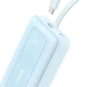 Anker Zolo Portable Charger, 10,000mAh 30W Power Bank with Built-in Lanyard USB-C Cable for Travel, Fast Charging Battery Pack for iPhone 16/15 Series, MacBook, Galaxy, iPad, and More