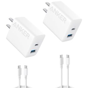 Anker iPhone 16 Charger, USB C Charger Block, 2-Pack 20W Fast Wall Charger for 16/16 Pro/Pro Max / 15 Series / iPad Pro and More, with 2 Pack 5 ft USB-C Cable