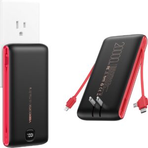 VEEKTOMX Portable Charger with Built in Cables 20000mAh, Power Bank for iPhone with AC Wall Plug, Fast Charging USB C Slim Battery Pack with LED Display Compatible with iPhone15/14/13, Samsung