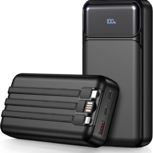 Power-Bank-Portable-Charger 49800mAh Portable Phone Charger Power Bank with 3 Built-in Cable(USB-C, iOS, USB-A), 22.5W Fast Charging LED Display External Battery Pack for iPhone Android Samsung, etc