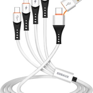 SDBAUX 6 in 1 USB A to USB C Multi 4 in 1 Dual Phone Type C Micro Port Charger Cord,3A Fast Charging Cable Compatible with Most Mobile Phones and Electronic Devices Tablets (Ivory White)