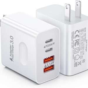 [2-Pack] USB C Wall Charger, 40W 4-Port Fast Charging Block USB C Charger Dual USBC Power Adapter + QC Wall Plug Multiport Brick Type C Block for iPhone 15/14/13/12/11/Pro Max/XS/XR, iPad, Samsung