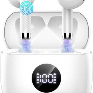 Wireless Bluetooth 5.4 Earbuds, Ear Buds LED Power Display Headphones 6D Stereo, Bluetooth Earbuds in-Ear Noise Cancelling Mic, 40H Playback Mini Case IP7 Waterproof Sports Earphones for Android iOS