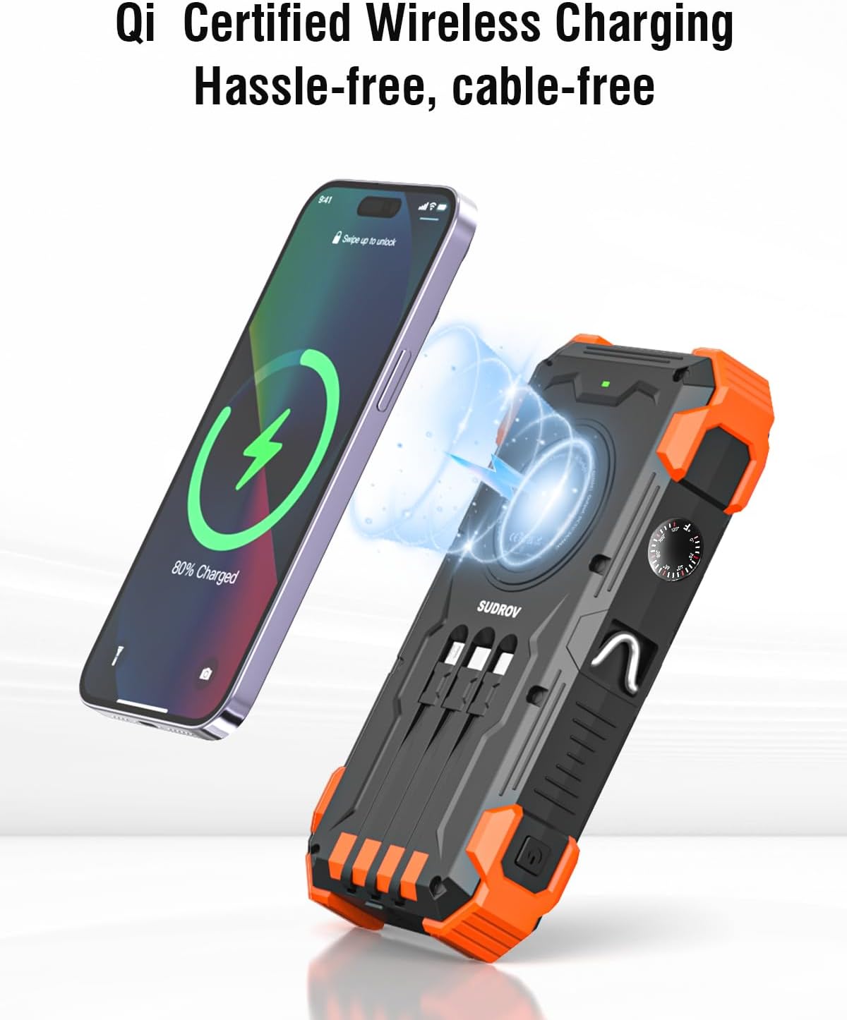 Solar Charger Power Bank, 42800mAh Wireless Portable Charger with USB-C in/Output, QC3.0 Fast Charging 15W 4 Ports Outdoor Battery Pack Built-in Dual Led Flashlights for iPhone Samsung etc - Image 4