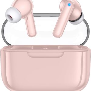 kurdene Wireless Ear Buds, Earbuds Bluetooth 5.3 Headphones, HiFi Stereo Sound Waterproof in-Ear Earphones with Noise Cancelling Mic for iPhone/Samsung/Android Sports Workout-Pink