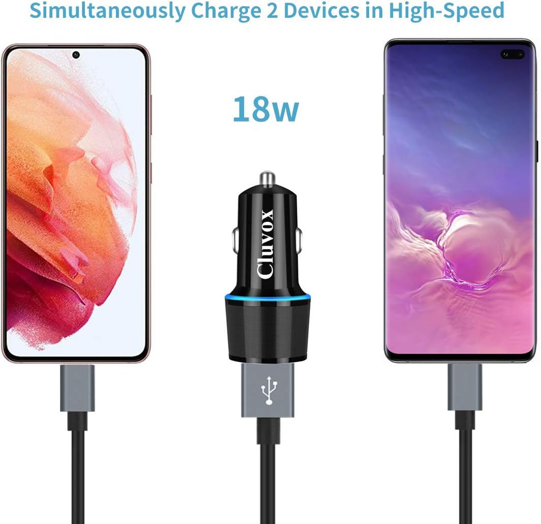 Fast USB Car Charger for Samsung Galaxy A55/A54/A53/A50/A15/A14/S24/S23/S22/S21 Plus/Ultra/S20 FE/S10/S9/S8/Note 20/A10S/A21/A31/A51 Quick Charge 3.0 Dual USB Rapid Car Charger with Type C Cable 3.3ft - Image 3