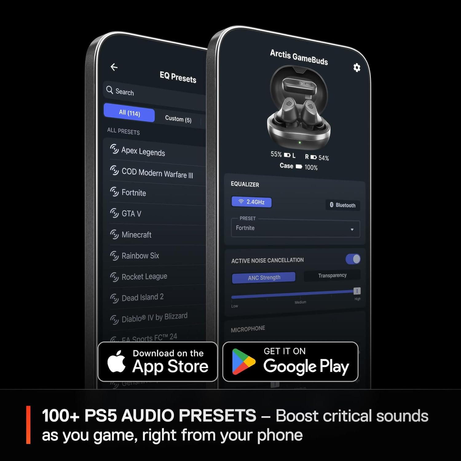 Arctis GameBuds for PlayStation/PC/Switch/Mobile — 2.4GHz + Bluetooth 5.3 Earbuds — Active Noise Cancelling — Mobile App Sound Presets — Water Resistant IP55 — 40H Battery with Qi Charging Case - Image 5