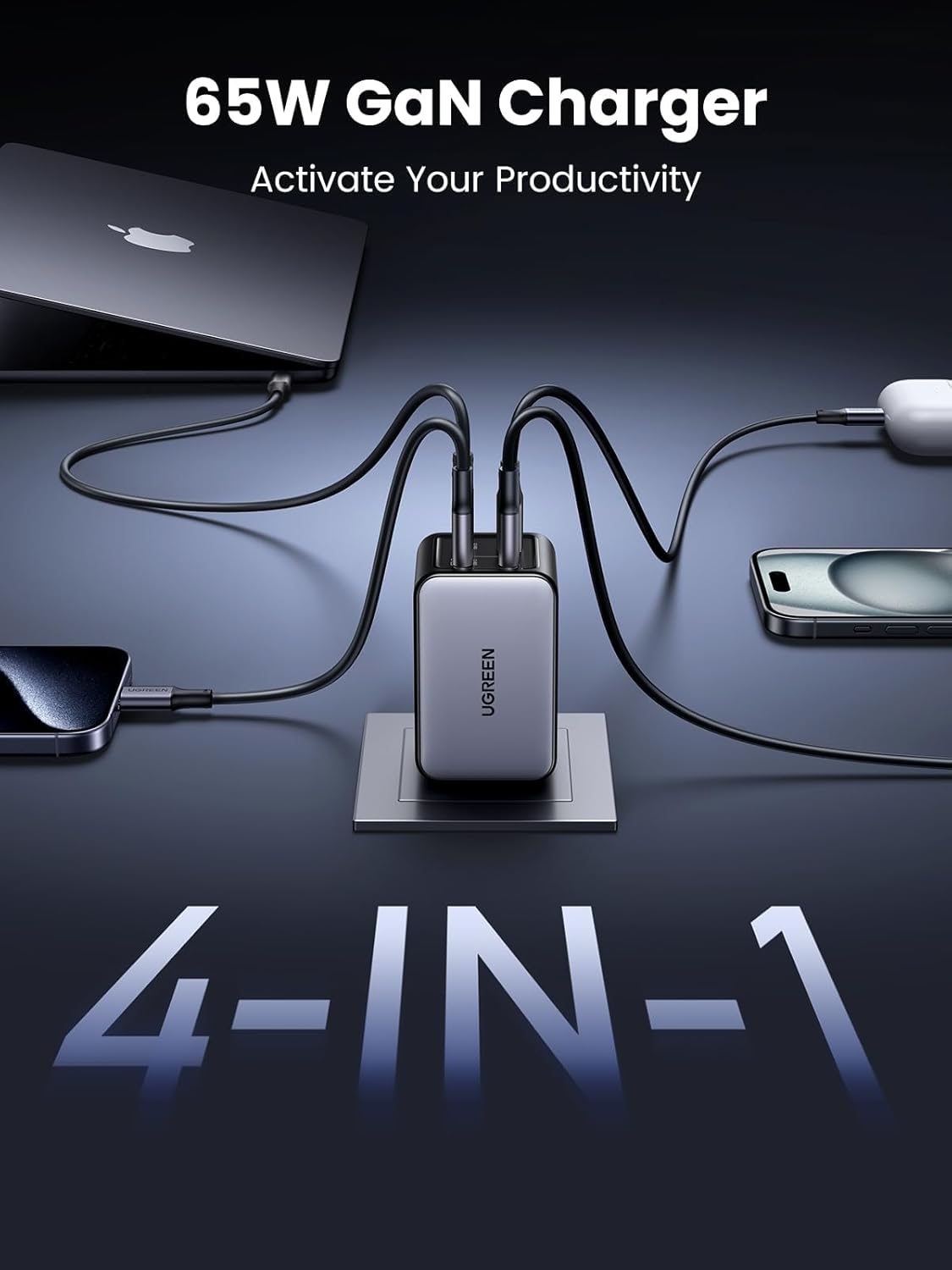 UGREEN 65W USB C Charger Block, Nexode 4-Port GaN Charger Type C Charger Fast Charging Wall Charger Compatible with MacBook Pro/Air, iPhone 16/15/14, iPad Pro, Galaxy S24/S23, Pixel 8, Steam Deck - Image 3