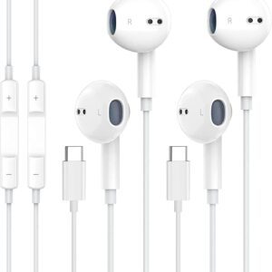 2 Pack-USB C Headphones for iPhone 15 Earbuds USB C Wired Earphones with Mic & Remote Control Noise Cancelling for iPhone 16 pro, iPad Pro, Galaxy S23/S22/S21/S20/Ultra Note 10/20, Pixel 7/6/6a/5/4