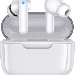 kurdene Wireless Earbuds, Bluetooth 5.3 in Ear Buds Light-Weight Headphones with Deep Bass Sound,48 Hours Playtime Headset,Clear Calls Earphones with Mics for Sports Workout-White