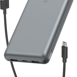 Belkin Portable Charger, USB-C Power Bank 20,000mAh w/ 2 USB-A Ports, 15W w/USB-A to USB-C Cable for iPhone 16, 15, Plus, Pro, Pro Max, Samsung Galaxy S24, S23, Pixel 9, iPad, & More - Gray