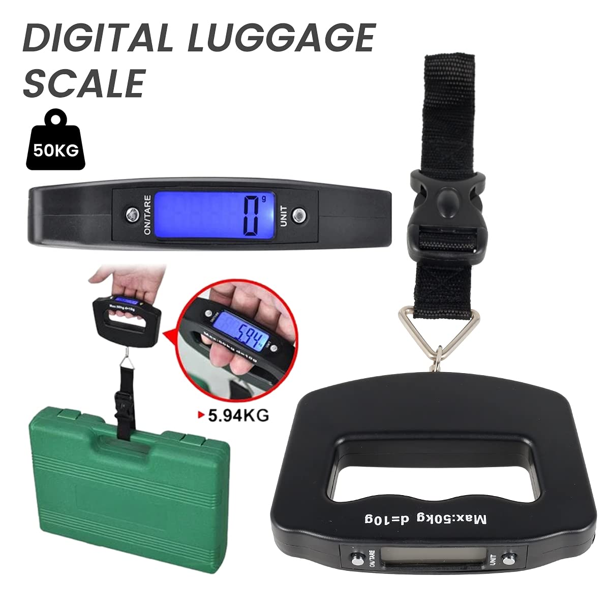 Digital Luggage Scales, 50kg/110lb Electronic Hanging Scales, Portable Digital Luggage Scale with Backlight Digital Display Travel, Handheld Style Suitcase Scales with Hook for Travel Home Use - Image 5