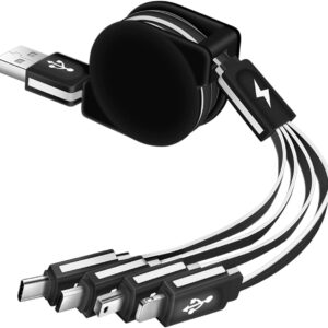 Multi Charging Cable 4 in 1 Multi USB Charger Cable Retractable Universal Multiple USB Charging Cord Adapter with Mini USB/IP/Micro USB/Type C Port for PS3/Samsung Galaxy/LG/HTC More [2Pack/3Ft]