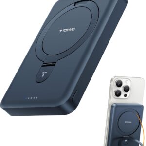 TORRAS 10000mAh Magnetic Portable Charger Power Bank for iPhone, Fast Charging Travel Essential Wireless Battery Pack Slim with OStand Compatible with Magsafe, 16 Pro Max,Pro,15,14,13,12, Black