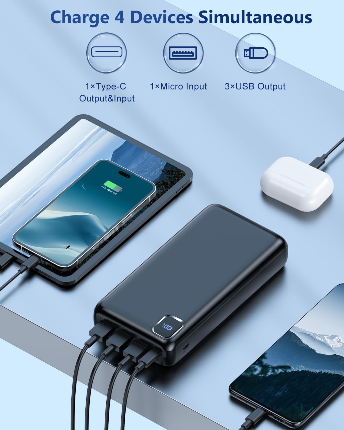 Portable-Charger-Power-Bank - 50000mAh Powerbank PD 30W and QC 4.0 Fast Charging External Battery Pack with USB-C LED 4 Outputs & 2 Inputs Portable Charging for iPhone 15 14 13 pro, Samsung - Image 5