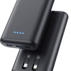 Portable Charger Power Bank 40,800mAh 25W Fast Charging USB C Portable Charger with 2 Built in Cables,5 Outputs & QC 4.0 Quick Phone Charging Battery Pack Compatible with iPhone 16/15/14,Android