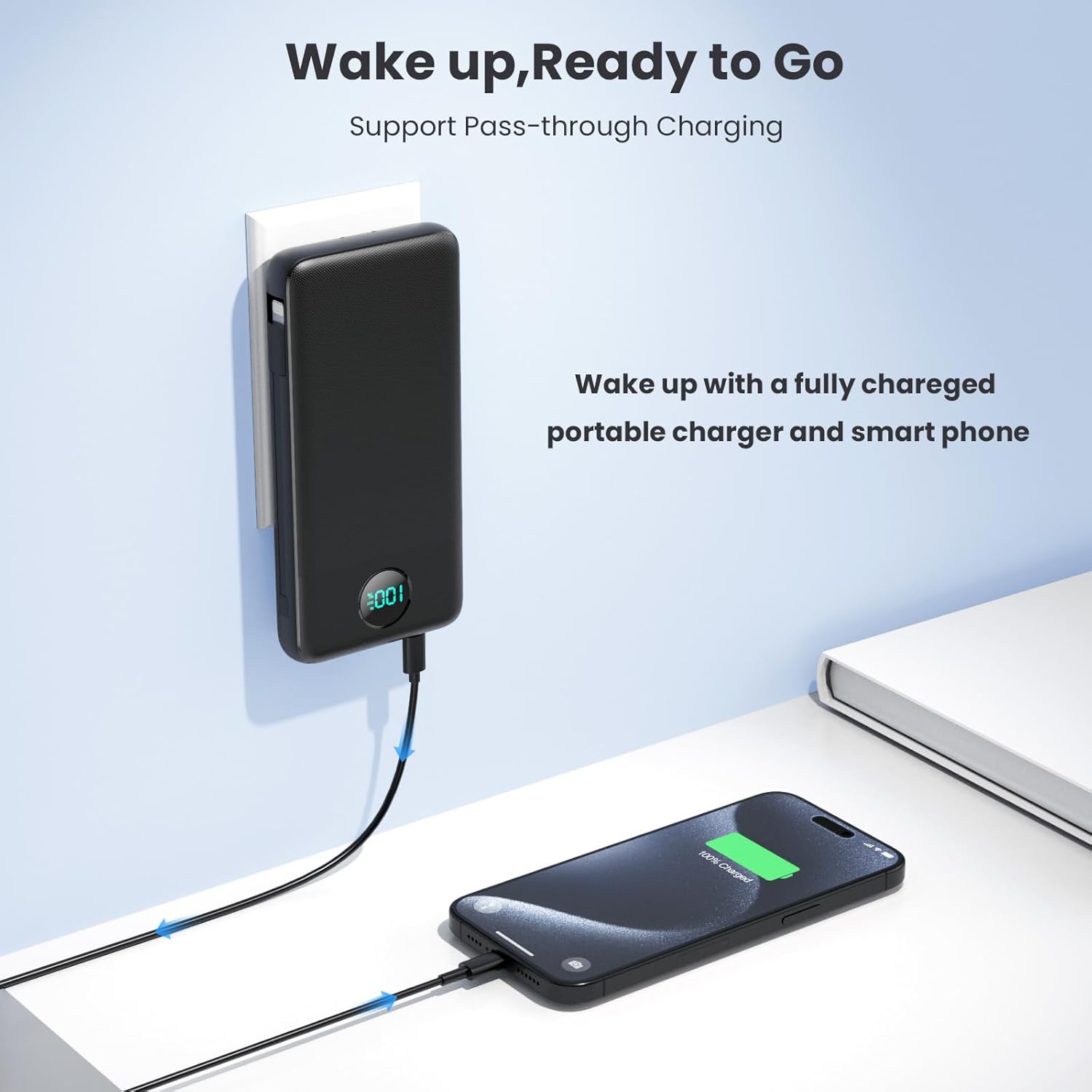 Portable Charger USB C Power Bank with 2 Built in Cables & AC Wall Plug,13800mAh Portable Battery Pack Fast Charging Compact LED Display Universal Compatible with iPhone 16/15,Galaxy S23,Tablets etc - Image 6