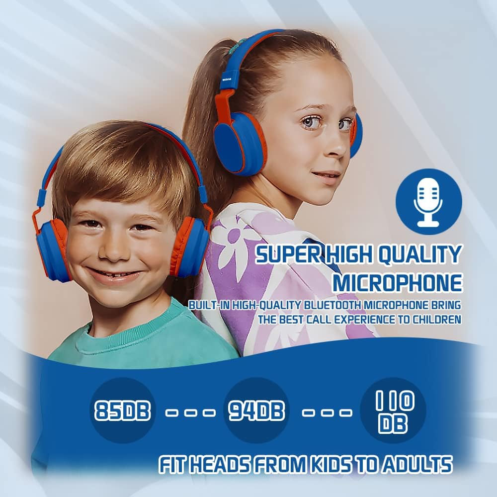 MIDOLA Kids Headphones Bluetooth 5.3 Wireless 60H Play Time Volume Limited 85/110dB Over Ear Foldable Protection Headset/Wired Aux Built-in Mic for Boy Girl Travel School Pad Tablet Blue - Image 2