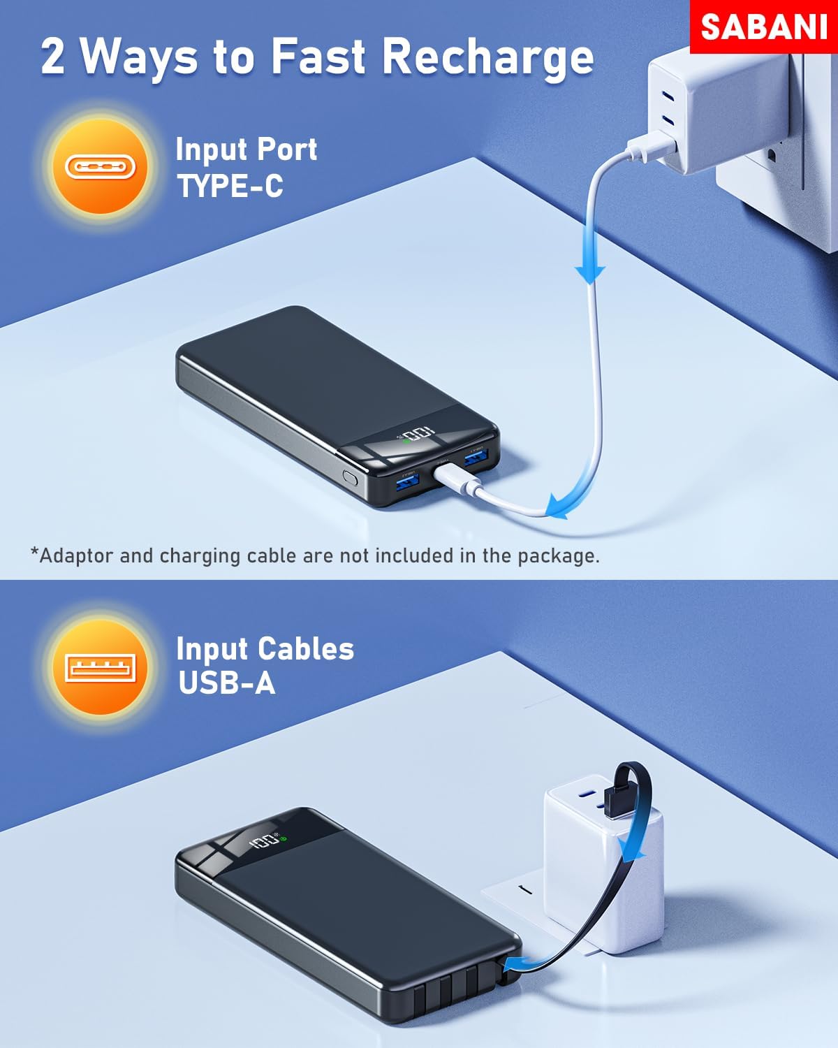 SABANI Portable Charger 35000mAh Power Bank - Portable Battery with 4 Built in Cables, 22.5W Fast Charging Battery Pack Compatible with iPhone 16 15 14 13 Samsung Android Phone etc (1 Pack, Black) - Image 6