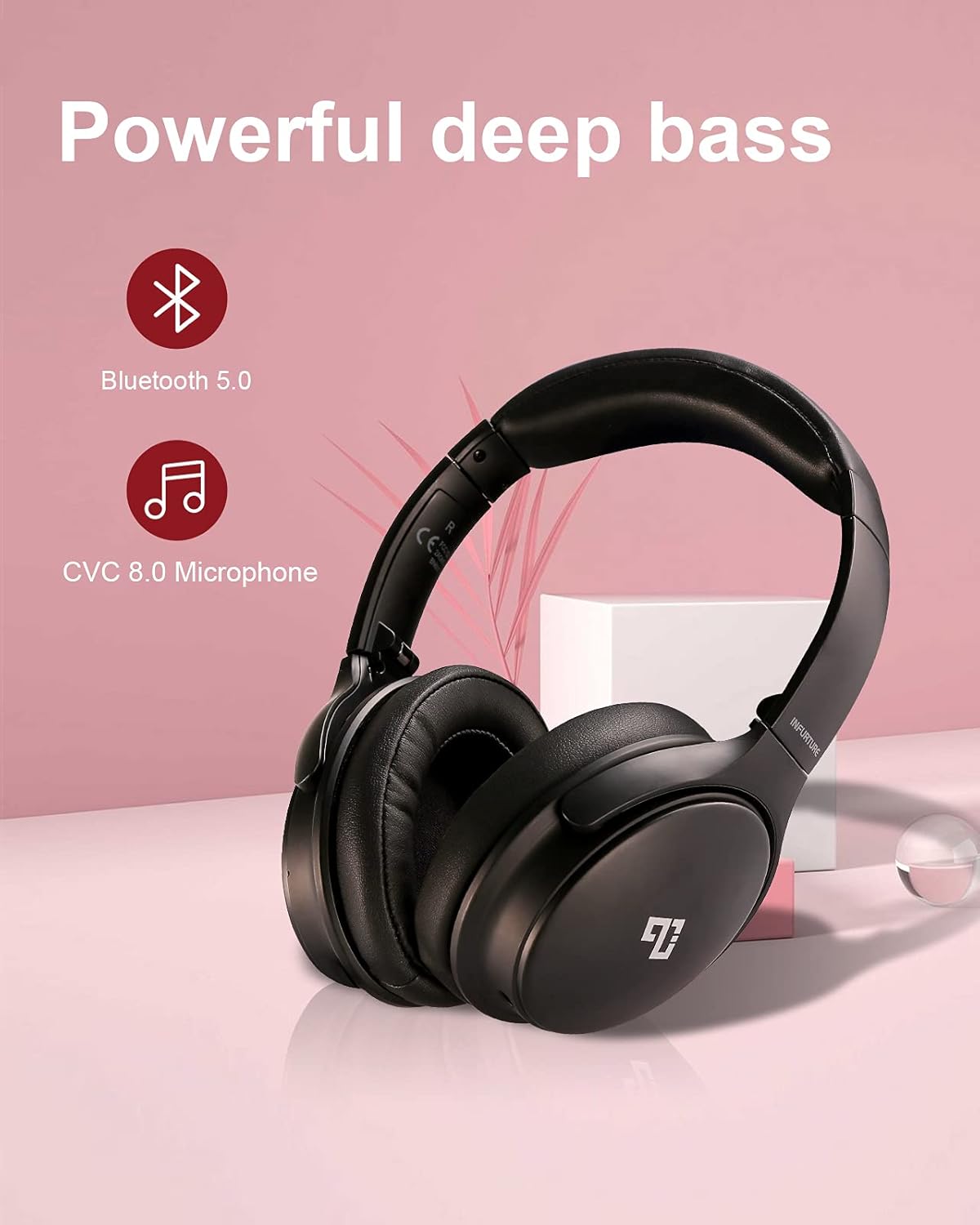 INFURTURE Active Noise Cancelling Headphones, H1 Wireless Over Ear Bluetooth Headphones, Deep Bass Headset, Low Latency, Memory Foam Ear Cups,40H Playtime - Image 9