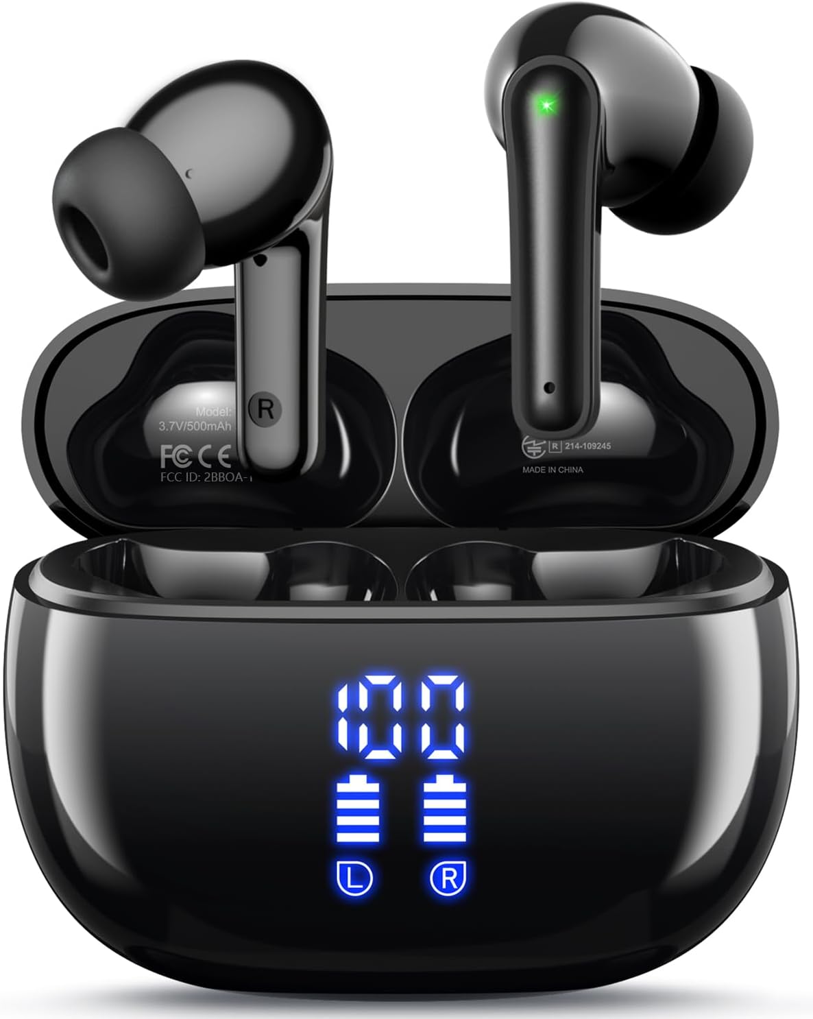 Wireless Earbuds Bluetooth Headphones, Ear Buds with Deep Bass, 40H Long Playtime, Power Display, IPX7 Waterproof in Ear Earphone with Mic for Phone Tablet Sports Workout, Black