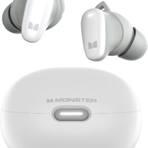 Monster N-Lite 206 Bluetooth Earbuds, True Wireless Earbuds with Clear Talk, Bluetooth 5.4 Earphones Headphones Built-in Mic, Touch Control, Comfortable Fit, Type-C Charging, 25H Playback, White