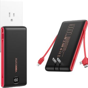 VEEKTOMX Portable Charger with Built in Cables 10000mAh, Power Bank for iPhone with AC Wall Plug, Fast Charging USB C Slim Battery Pack with LED Display Compatible with iPhone15/14/13, Samsung