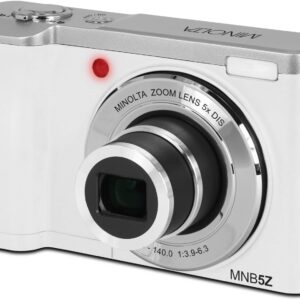 Minolta 56 Mega Pixels Dual Lens Point & Shoot Digital Camera with 5X Optical Zoom & 5K Ultra HD Video, White