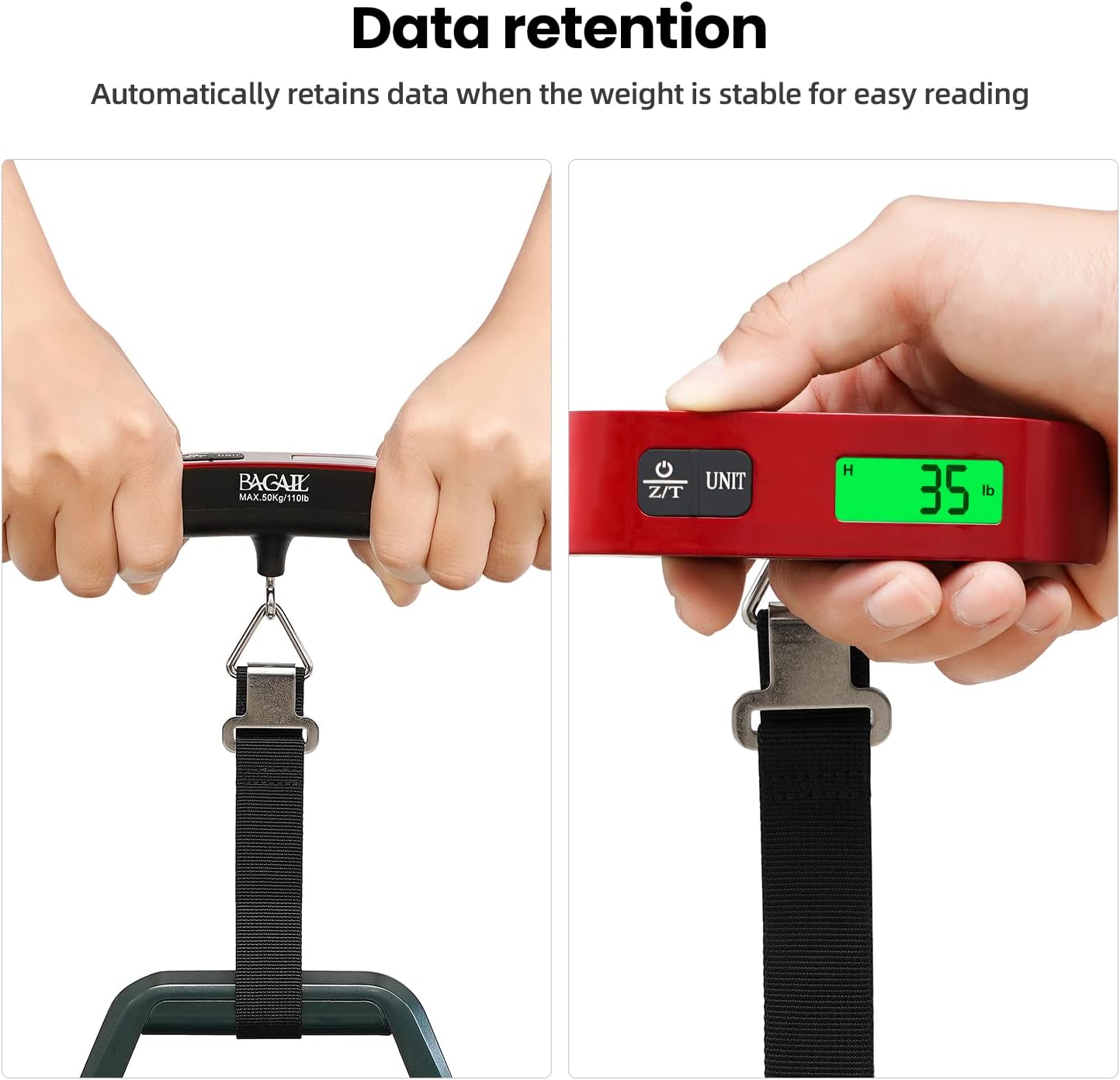 BAGAIL Digital Luggage Scale, 110lbs Hanging Baggage Scale with Backlit LCD Display, Portable Suitcase Weighing Scale, Travel Luggage Weight Scale with Hook, Strong Straps for Travelers - Image 5