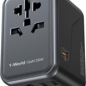MOMAX Universal Travel Adapter, 70W GaN International Power Adapter, 3 USB-C & 2 USB-A, Worldwide Travel Plug Adapter, International Power Adapter for Most Europe, USA, Japan, Australia (Type C/A/G/I)