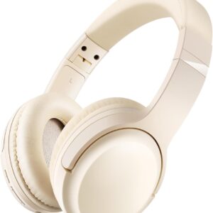 SN-A2 Headphones Wireless Bluetooth with Mic, Lightweight On Ear Aesthetic Headphone, Deep Bass, Bluetooth 5.3, 20+H Playtime, Portable Wired Headphones for School, Travel, Gym - Beige