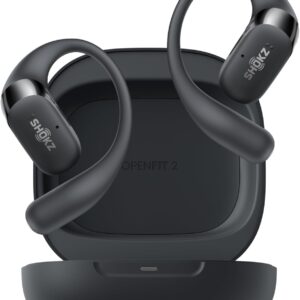 SHOKZ OpenFit 2 Open-Ear Headphones, True Wireless Bluetooth Earphones with Microphone, Earhook Earbuds with 48 Hours of Playtime, Fast Charging, IP55 Water-Resistant, with Carrying Bag, Black