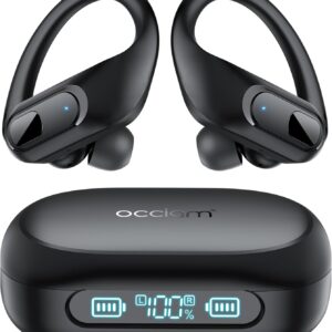 occiam Wireless Earbuds Bluetooth Headphones 96Hrs Playback Sport Ear Buds with Earhooks Microphone in-Ear Earphones Stereo Sound for Laptop Pad Phones Workout Running Exercise Gym Black