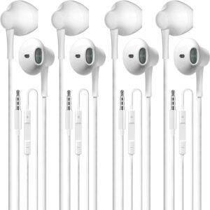Wired Earbuds Pack of 4, in-Ear Wired Earphones with Microphone Volume Control, Powerful Heavy Bass, High Definition, Headphones Compatible with Android, iPhone, iPod, iPad, MP3 and Most 3.5mm Jack