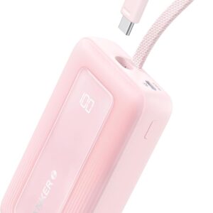 Anker Zolo Portable Charger, 10,000mAh 30W Power Bank with Built-in Lanyard USB-C Cable for Travel, Fast Charging Battery Pack for iPhone 16/15 Series, MacBook, Galaxy, iPad, and More