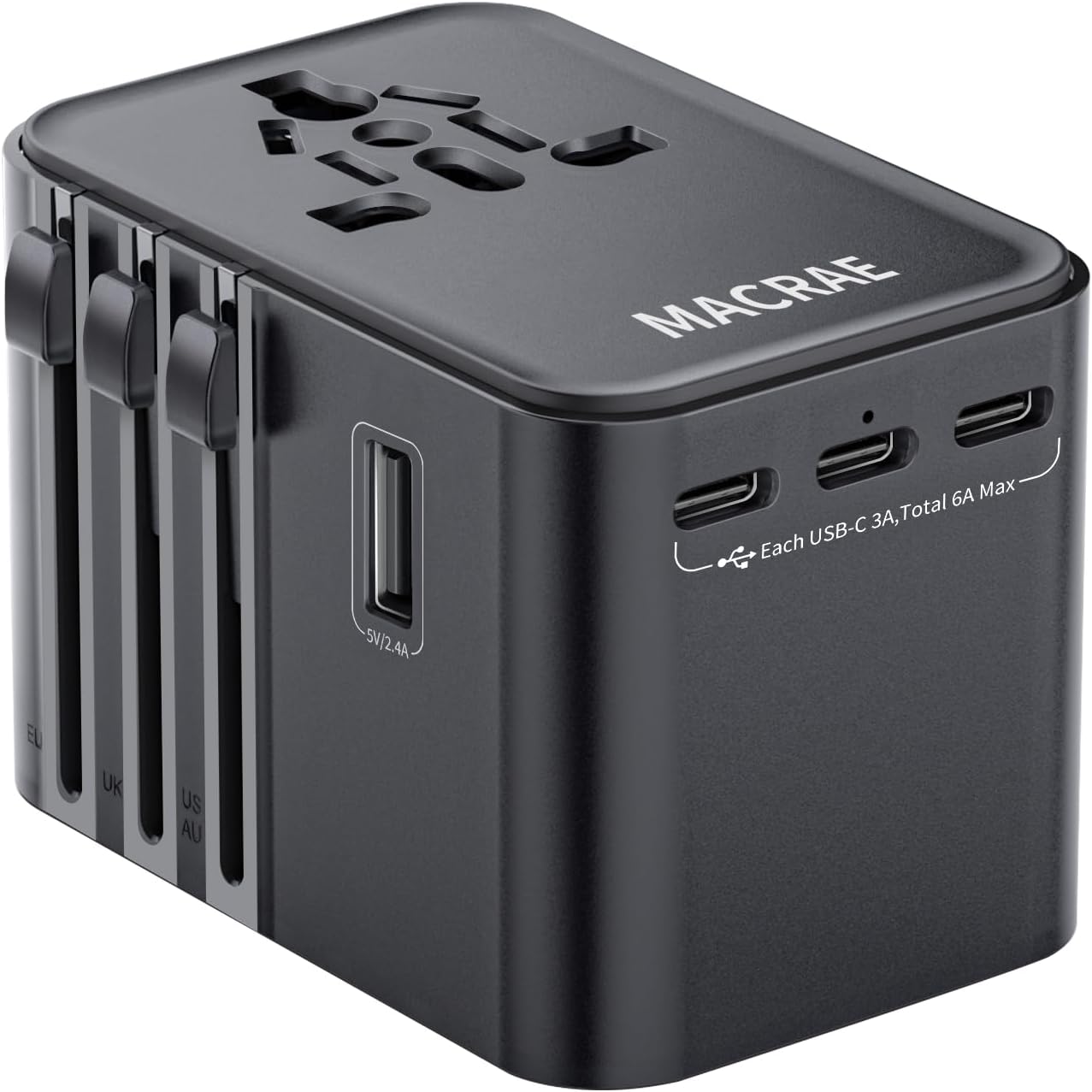 Universal Travel Adapter Worldwide with 3 USB C and 2 USB A Ports, MACRAE Universal European Plug Adaptor US to World, International Power Adapter for EU, USA, UK, Australia, Thailand, India etc