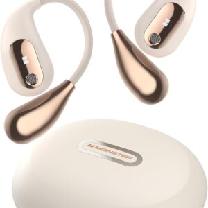 Monster Open Ear AC210 Headphones, Bluetooth 5.4 Earphones Stereo Sound, Wireless Headphones 30 Hours Playback, Type-C Charging, IPX5 Waterproof Open Ear Earbuds,White