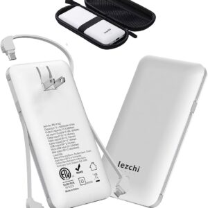 Portable Power Bank, Ultra Slim 10000mAh Portable Charger, USB C External Battery Pack with Built-in AC Plug, Charging Cable, Output Port, Compatible with All Kinds of Cellphones …