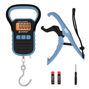 Waterproof Fishing Scale with Lip Gripper,110lb/50kg Postal Hanging Luggage Scale with Hook, Digital Handing Scale with 60inch Tape Measure,Luggage Hook, Backlit LCD Display