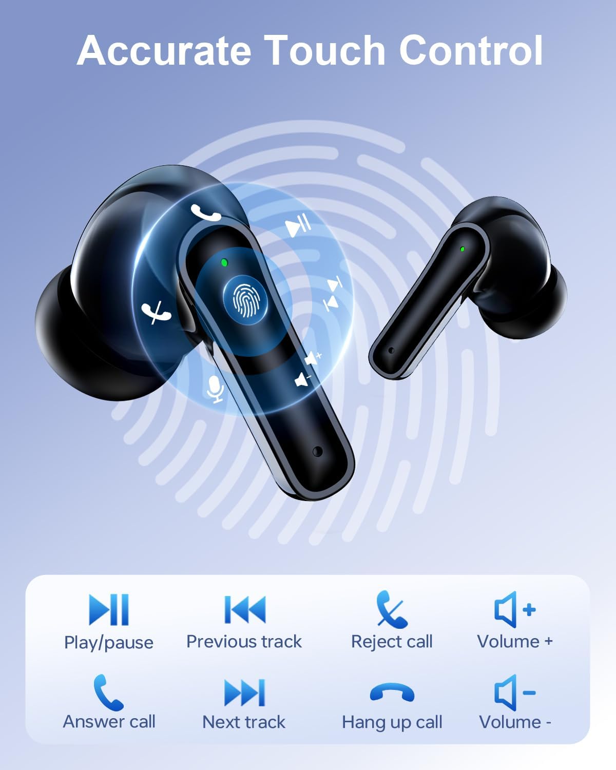 Wireless Earbuds Bluetooth Headphones, Ear Buds with Deep Bass, 40H Long Playtime, Power Display, IPX7 Waterproof in Ear Earphone with Mic for Phone Tablet Sports Workout, Black - Image 4