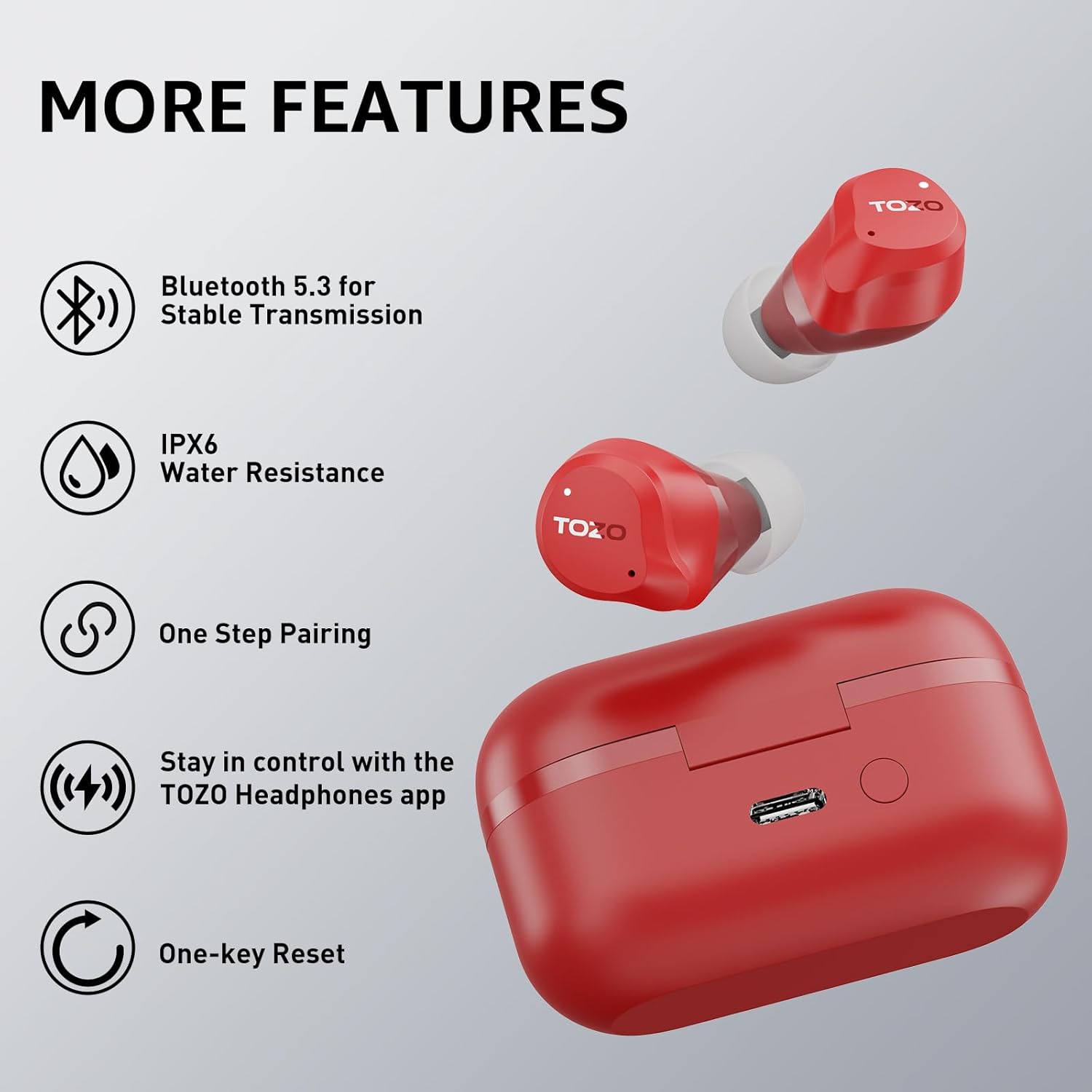 TOZO Hybrid Active Noise Cancelling Wireless Earbuds, 6 Mics ENC Clear Call, IPX8 Waterproof, in Ear Bluetooth 5.3 Headphones Stereo Bass Ear Buds 59H Playtime with LED Display 32 EQs via APP - Image 9
