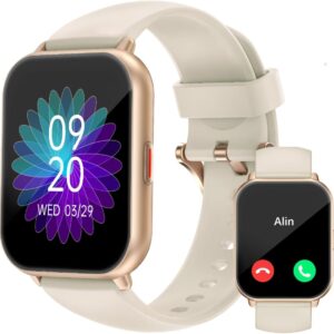 RUIMEN Smart Watches for Women Men (Answer/Make Calls), 1.8" Smartwatch for iOS/Android Phones, Fitness Tracker Heart Rate/Sleep Monitor Digital Watch Waterproof (2 Bands Included), Milky White