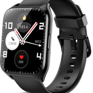 Smart Watch for Men Women(Answer/Make Calls), 1.85" HD Touch Screen Fitness Watch with Sleep Heart Rate Monitor, 112 Sports Modes, IP68 Waterproof Activity Trackers Compatible with Android iOS, Black