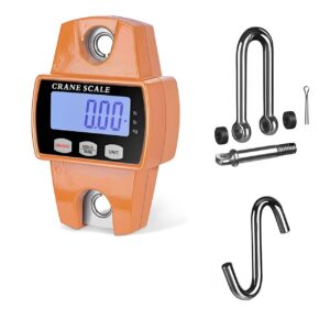 Qumox 660lb Digital Hanging Scale with Cast Aluminum Case, Handheld 300Kg Mini Crane Scale with Hooks for Farm, Hunting, Fishing, and Outdoor Use (Orange)