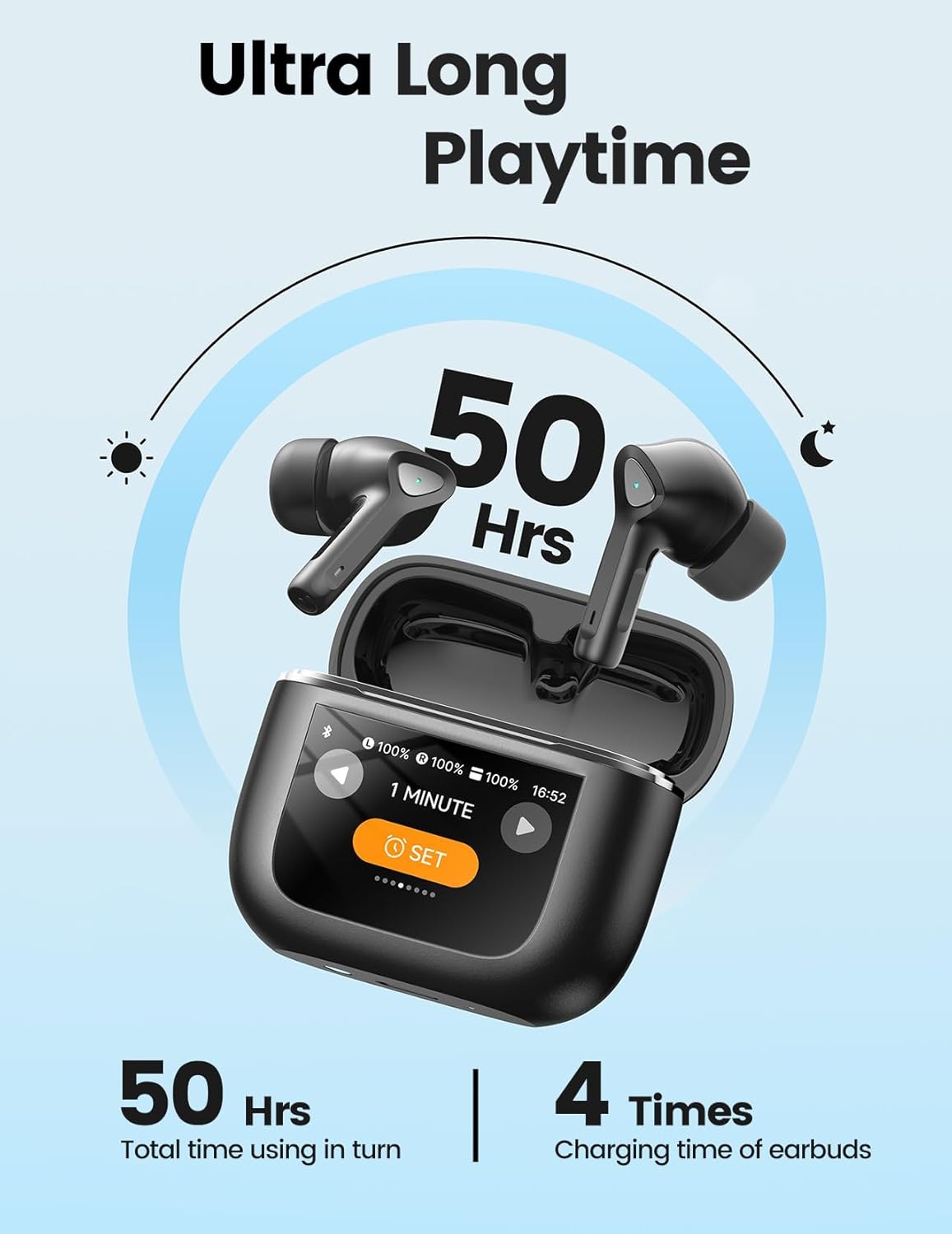 Wireless Earbuds Bluetooth 5.3 Headphones with LED Touch Screen 50H Playtime Deep Bass Stereo Ear Buds with Mic IPX7 Waterproof in Ear Earphones for Pad Tablet Laptop Android/iOS Phones - Image 4