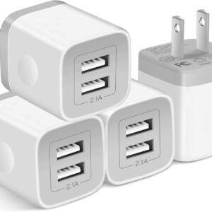 USB Wall Charger,4-Pack 2.1A Dual Port USB Cube Power Adapter Wall Charger Plug Charging Block Cube for iPhone 14/13/12/11/Pro Max/XS/XR/X/8/7/6 Plus, Pad, Samsung, LG, Moto, Android (White)