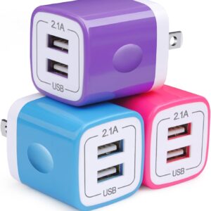 USB Wall Charger,Charger Adapter Charger Block,Double Wall Charger Plug 3Pack 2.1A Dual Port Cube USB Power Adapter Compatible for iPhone 15/14/13/12/8/7/6 Plus/X,iPad,Samsung Galaxy S23 S5 S6 S7 Edge