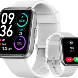 Gydom Smart Watches for Men Women Android & iPhone, 1.8'' Alexa Built-in Smartwatch with Bluetooth Calls, Heart Rate/Sleep/SpO2 Monitor, IP68 Waterproof Fitness Tracker with 110+ Sports Modes, White